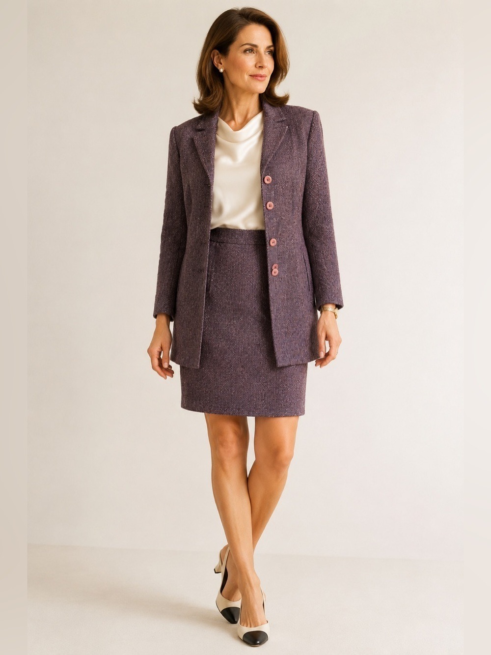 NWT Womens Vintage 90’s Clio Burgundy and Pink Tweed Skirt Suit Set.
Size 12